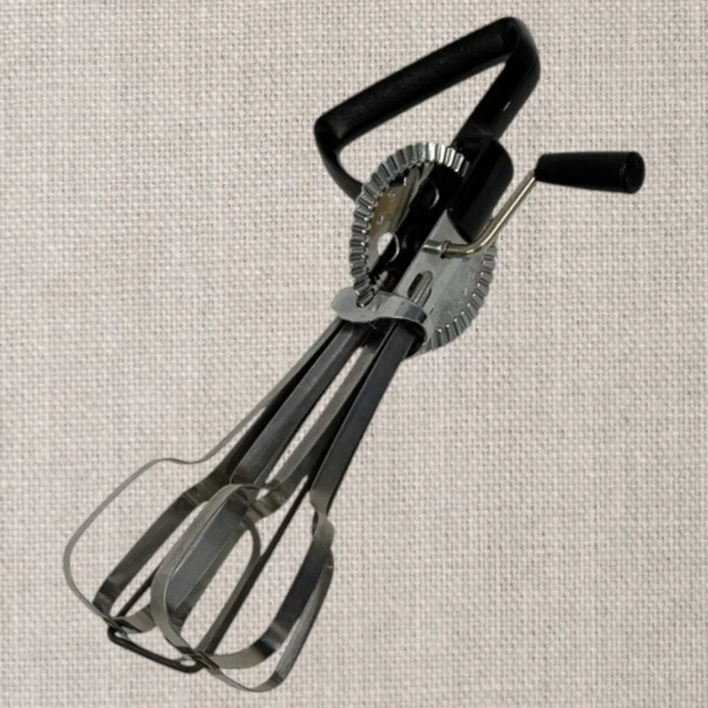 Vintage Ekco BEST Stainless-Steel Black Rotary Hand Mixer Egg Beater Tool USA